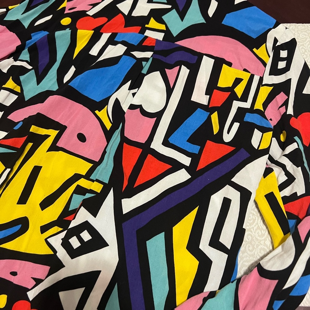 80’s Vintage Vibes Artistic Cubism Style Size M Abstract Geometric Button Up - Picture 3 of 9